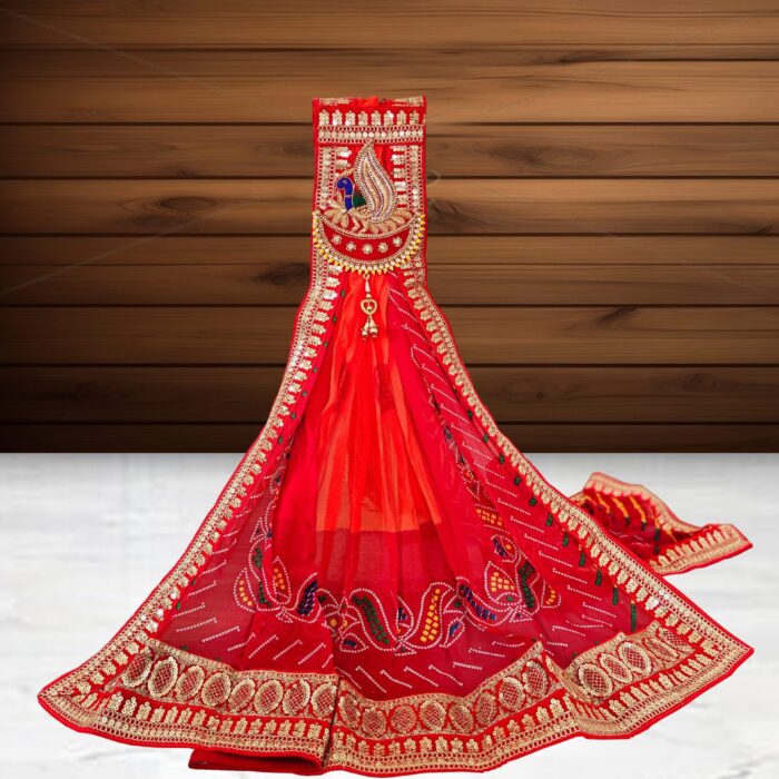 Zardosi & Stone Handwork Peacock Design Brooch Rajasthani Bandhej Bandhani Designer Heavy Border Chunri | Pomcha | Piliya | Odhana<br><br>Design: DU022