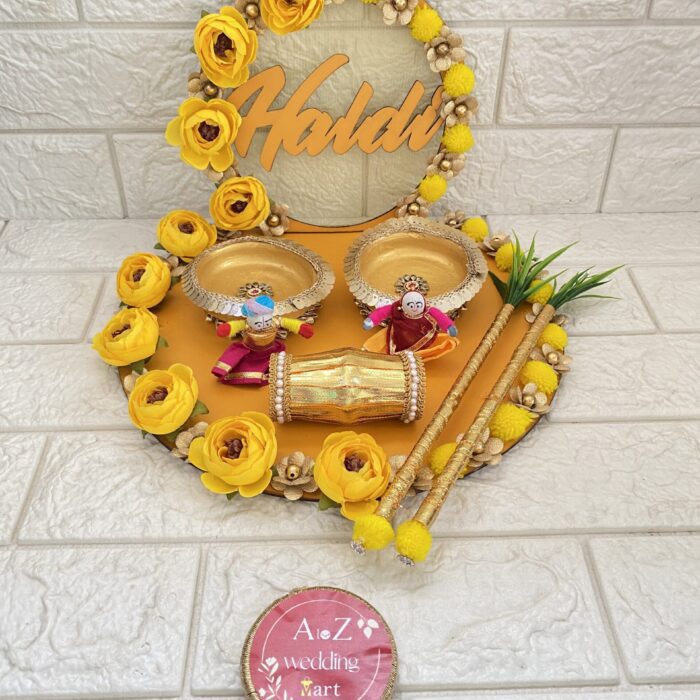 Beautiful Haldi Ceremony Platter Wedding Haldi Thali Decoration Platter Wedding Haldi Platter,Wedding Haldi Platter,Haldi Trays<br><br>Design: HP004