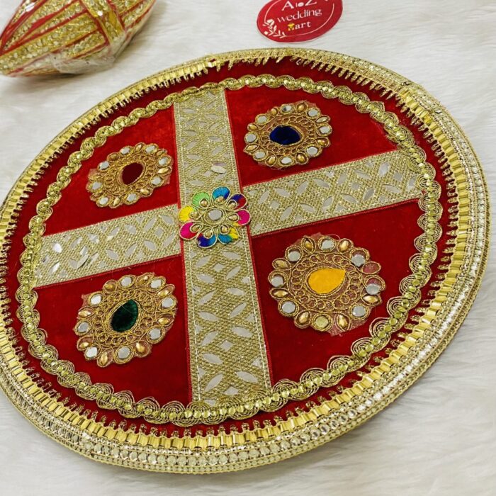 Lace & Butti Work Puja Plate <br><br>Design: PP011