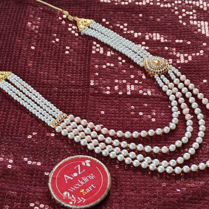 Peach & White Pvc Pearl Sherwani Necklace For Groom | Dulha Kantha | Mala Haar | Beaded Maharaja Haar <br><br>Design: KNT10
