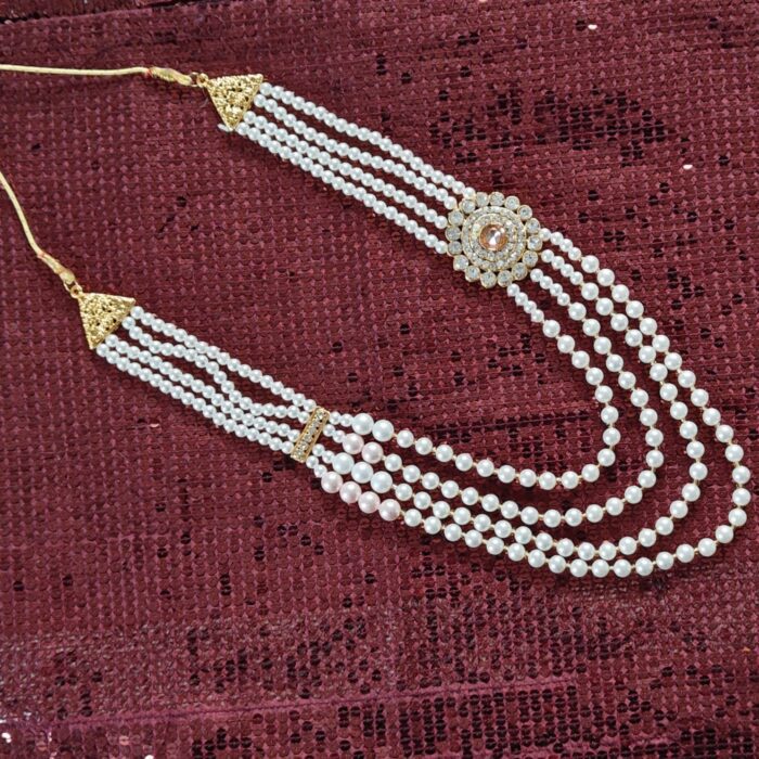Peach & White Pvc Pearl Sherwani Necklace For Groom | Dulha Kantha | Mala Haar | Beaded Maharaja Haar <br><br>Design: KNT02