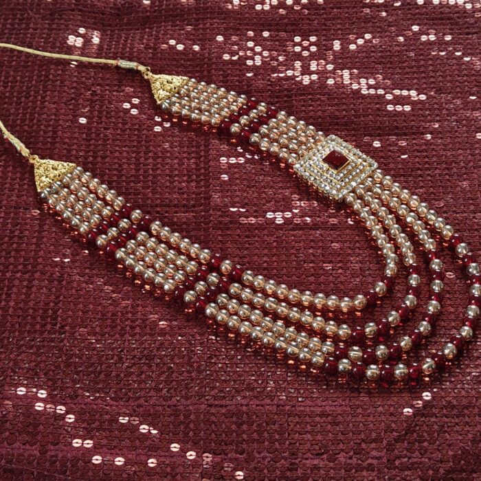 Maroon & Transparent Brown Pearl Sherwani Necklace For Groom | Dulha Kantha | Mala Haar | Beaded Maharaja Haar <br><br>Design: KNT09