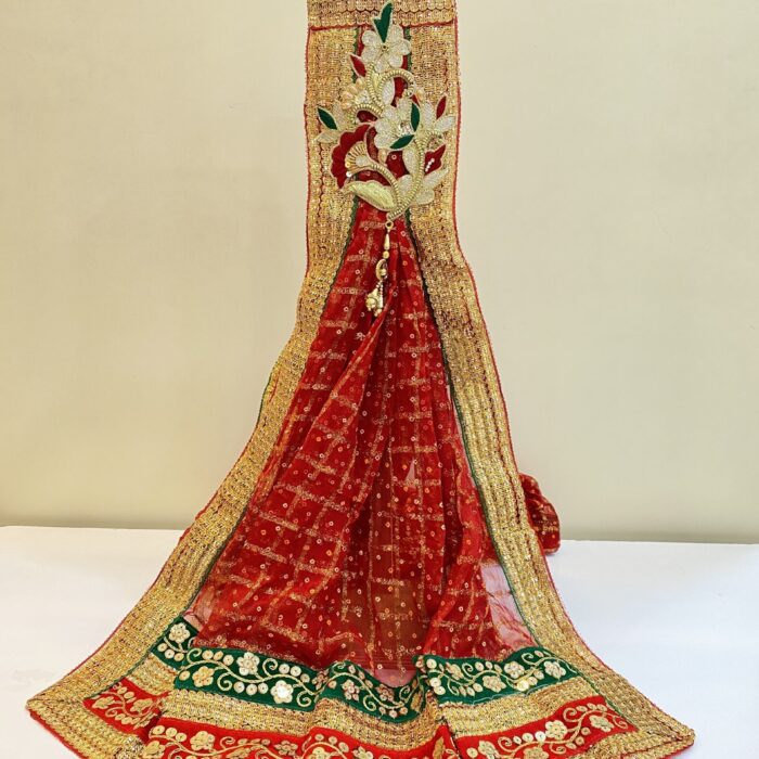 Zari Weaving Red Georgette Set/Brooch Dupatta/Chunri<br><br>Design: DU001