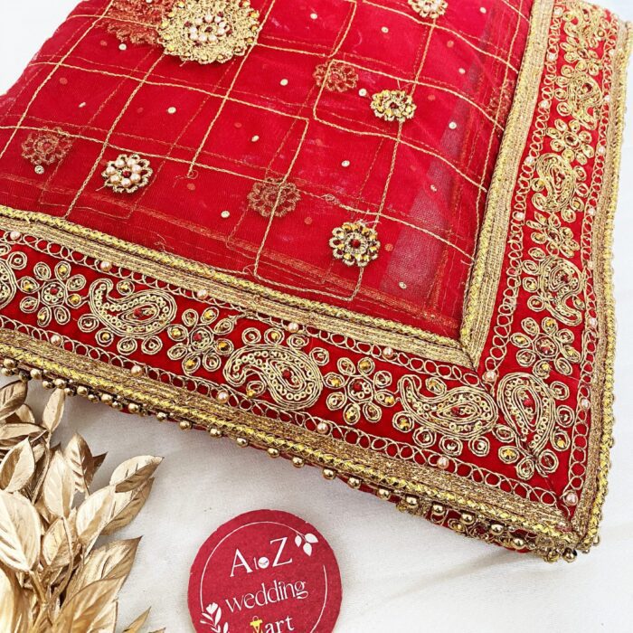 Bridal Red Embroidered Net Dupatta <br><br>Design: DU011