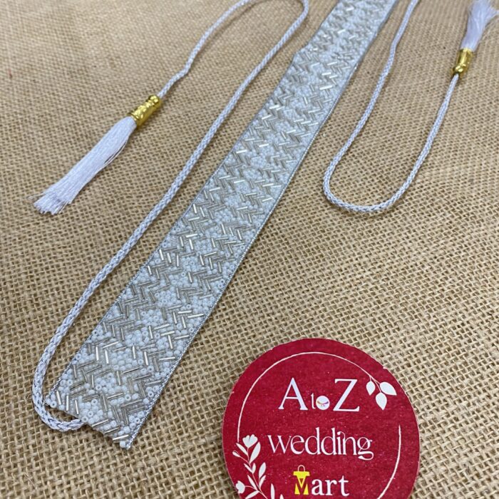 Elegant White Kamarband - Designer Waist Belt for Saree <br><br>Design: LKB06