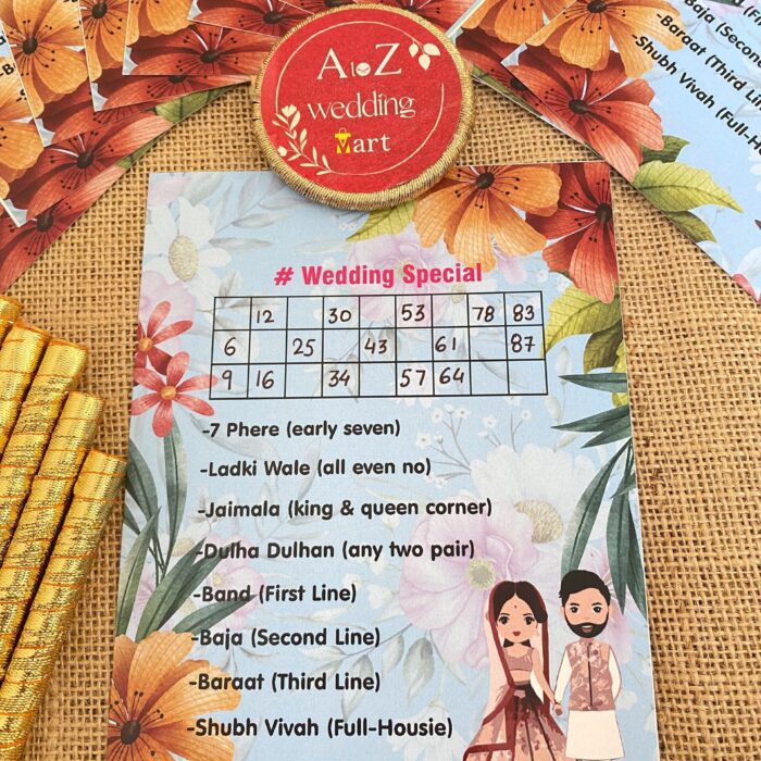 Wedding Theme Tambola | Housie Tickets for Wedding Party Game (20 Tickets ) <br><br> Design: GA002
