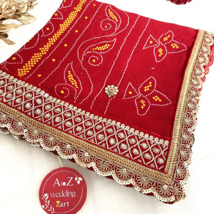 Bridal Red Kundan Work Bandej Chunri | Dupatta <br><br>Design: DU016