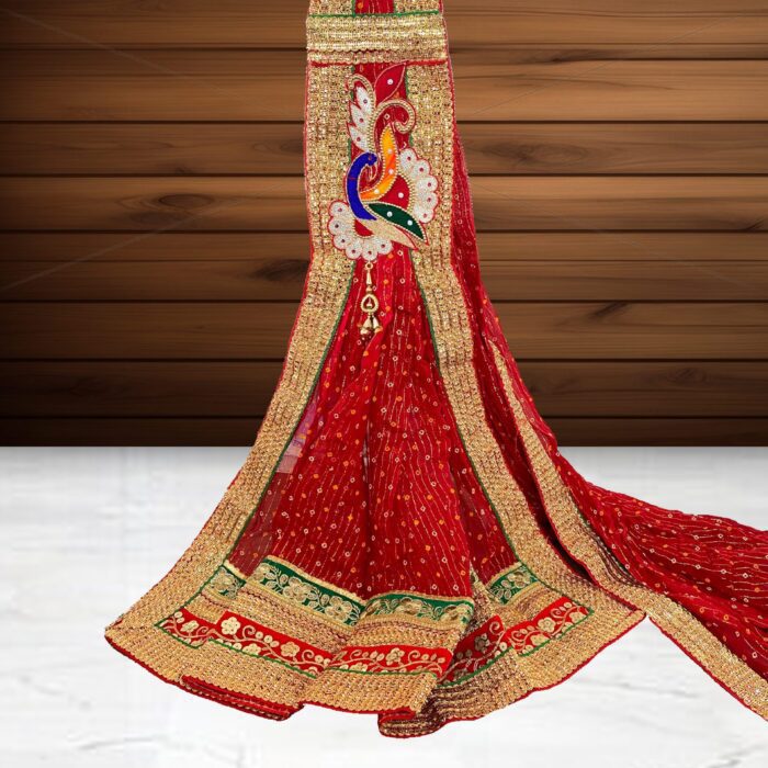 Peacock Brooch Pure Georgette Bandhani Zari Dupatta | Chunri <br><br>Design:DU007