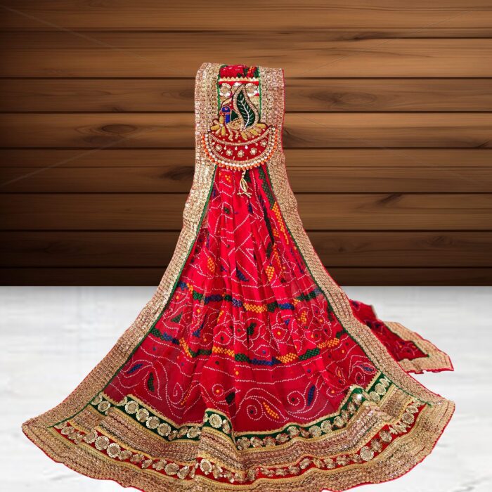 Zardosi & Stone Handwork Peacock Design Brooch Rajasthani Bandhej Bandhani Designer Heavy Border Chunri | Pomcha | Piliya | Odhana<br><br>Design: DU023