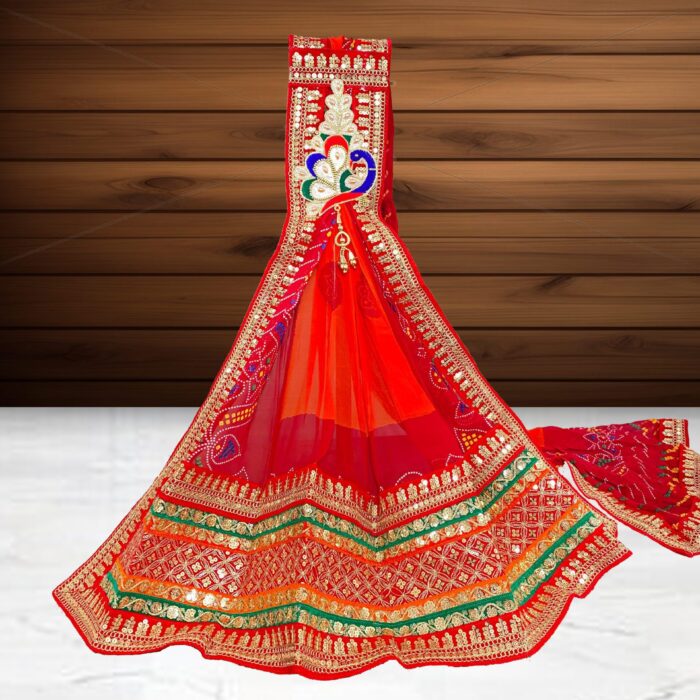 Bandhej Piliya Pure Georgette Brooch Chunri<br><br>Design: DU008